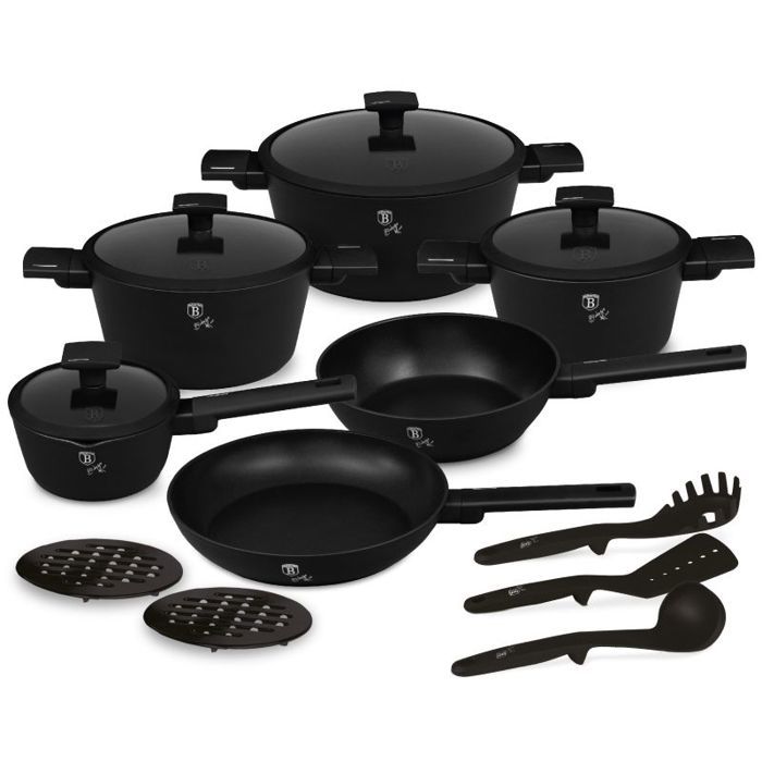 BERLINGERHAUS Batterie de cuisine revêtue de titane 15 pièces Collection Noir Mat BH-8198
