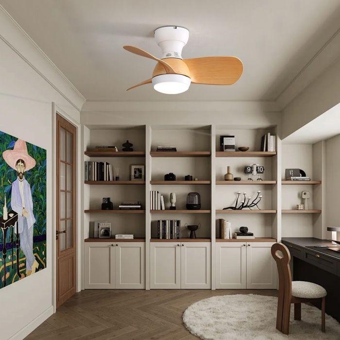 Ventilateur de Plafond Silencieux LED 18W Tricolore 3 Lames en ABS 6 Vitesses Télécommande Mode Hiver Été Moteur CC 58cm Bois - Nec