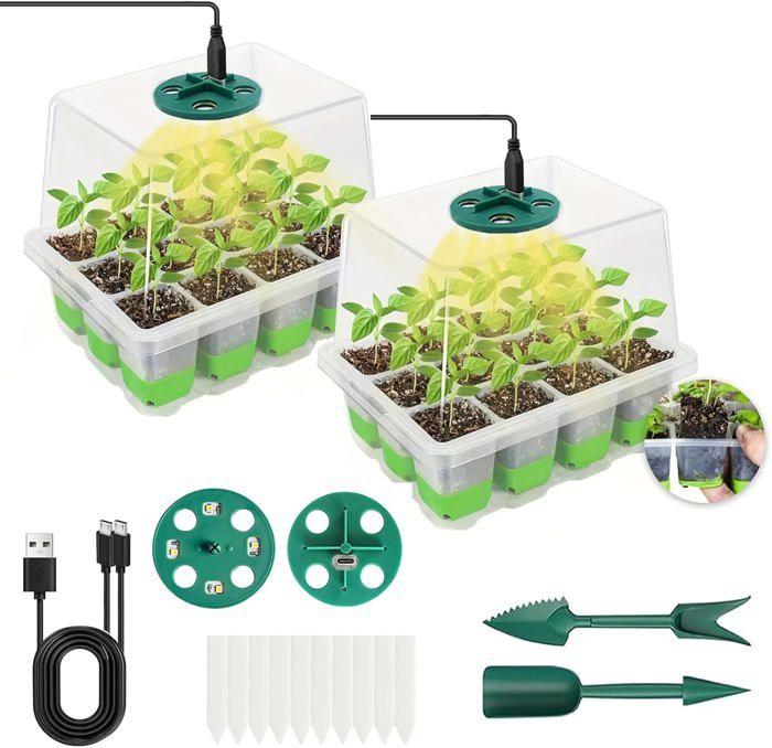 3 Plateaux De Germination Avec Dôme - Mini Serre Pour Semis Intérieur/Extérieur - 12 Cellules Par Plateau