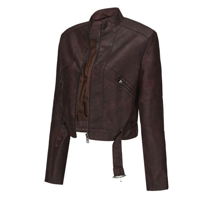 Veste Zippée Ceinturée Femme - Fausse Peau / Simili Cuir Beige - Taille M - Neuf Sans étiquette