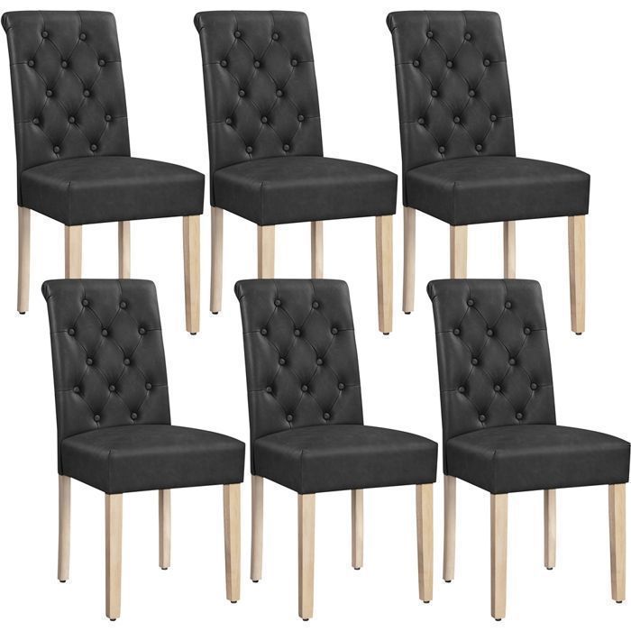 Lot de 6 Chaises de Salle à Manger Similicuir Haut Dossier avec Revêtement Pieds en Bois et Assise Rembourrée Gris foncé YAHEETECH Lot de 6 Chaises de Salle à Manger Similicuir Haut Dossier avec Revêtement Pieds en Bois et Assise Rembourrée Gris foncé YAHEETECH