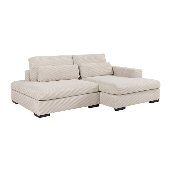 Canapé dangle droit convertible en velours côtelé beige SELIORA