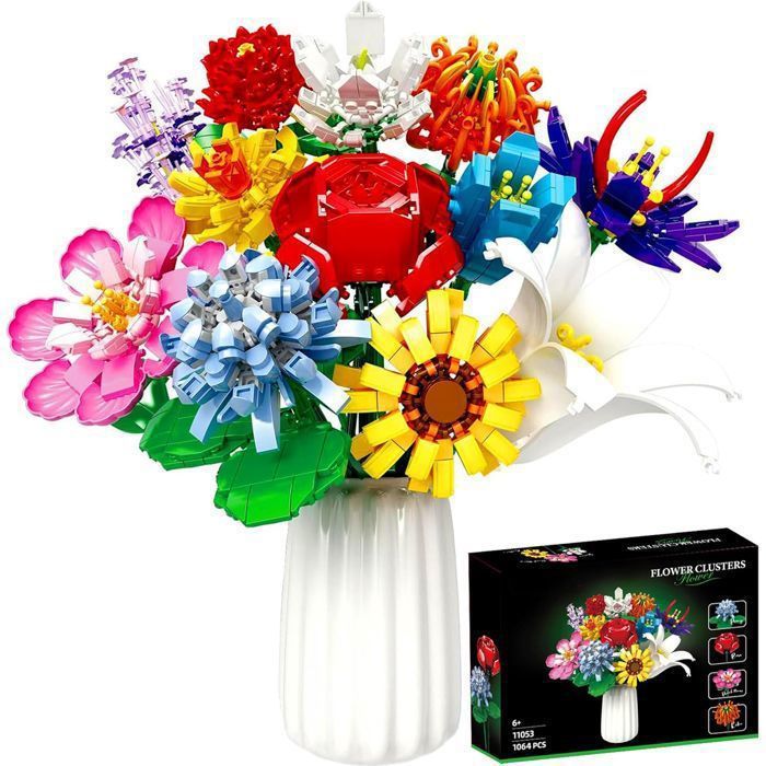Blocs de Construction de Fleurs - Construction de Bouquet de Fleurs - 12 Plantes1064pcs -Idée Cadeau pour Femme ou Homme(Non vase)