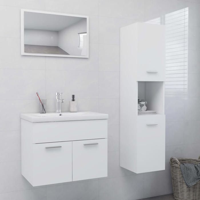 (Blanc)Colonne de rangement contemporain - SIGNOR - Ensemble de meubles de salle de bain Blanc Aggloméré 625795
