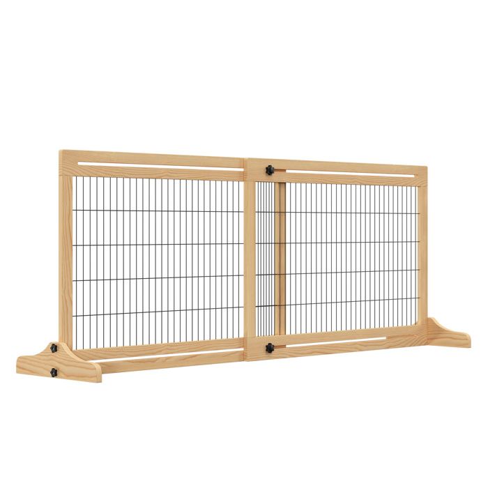 Barrière de sécurité pour chien - PawHut - extensible - autoportante - longueur réglable - 104-180 x 36 x 69 cm - pin - bois naturel