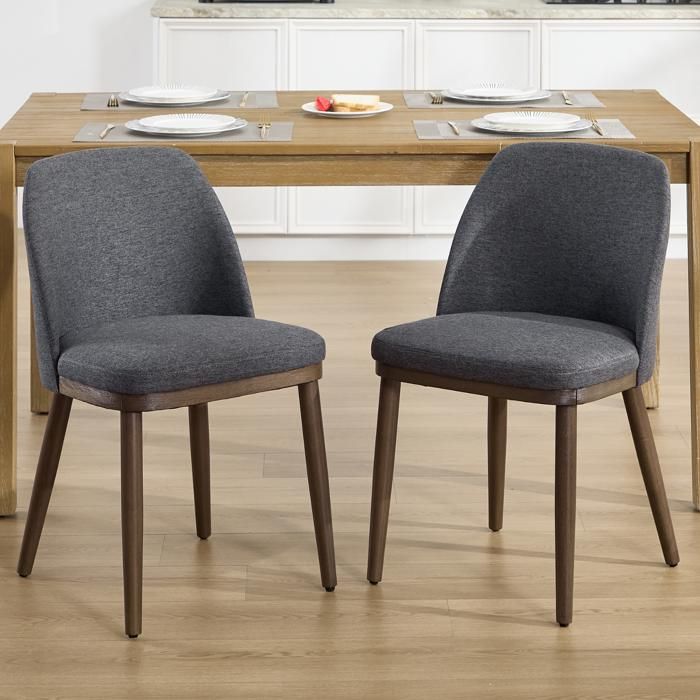 Ya-Home Chaise de Salle à Manger Bois Rétro Lot de 2 Chaise de Cuisine en Lin Chaise Salle a Manger pour Salon Chambre Gris Foncé