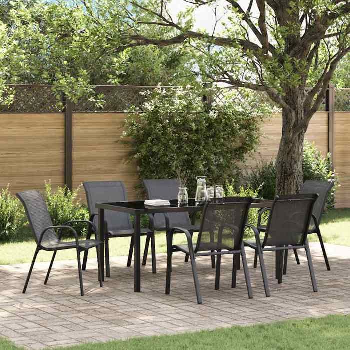 Chaises empilables de jardin - vidaXL - Lot de 6 - Noir - Tissu textilène - 55x65x89 cm - Cadre en acier