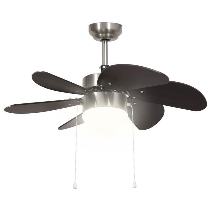 Ventilateur de plafond avec lampe - WIENS - 76 cm - Marron foncé - Chrome et MDF - 3 niveaux de vitesse - Fixation E27