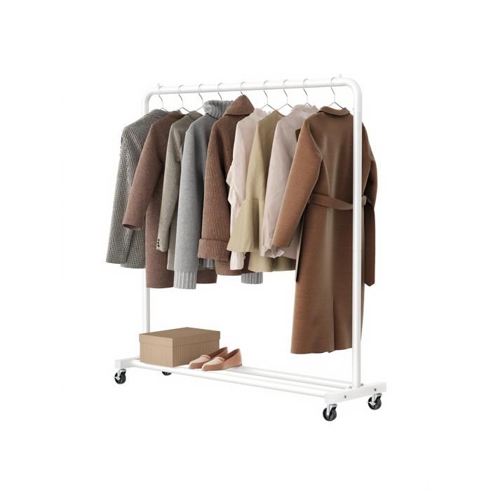 Portemanteau sur Roulettes Portant à Vêtements Robuste Charge 50 kg Chambre Blanc