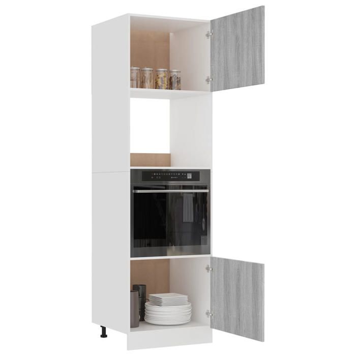 Caisson de cuisine Gris - LEMON® Meuble micro-ondes - Vitrine de cuisine - Lyon - avec rangement - Gris Sonoma - 60x57x207cm - Boi