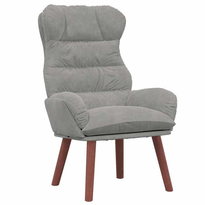 Les Soldes Fauteuil de Salon Scandinave (1 PLACE) - CLOUD - Chaise de Détente - Gris clair 69x74x93 cm Velours J6400