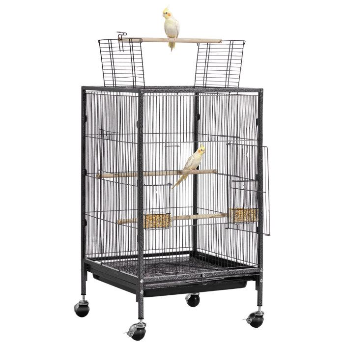 Comparer les prix de Cage Oiseau-VEVOR-46x46x77cm-Volière Oiseaux Toit Plat Ouvert Cage-Perroquet sur Pied Roues