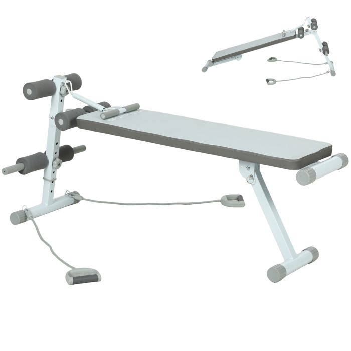 Banc de Musculation - SPORTNOW - Banc Plat Réglable avec Siège à 3 Niveaux charge 150 kg - Acier - 141x52x54-71cm - Bleu Blanc