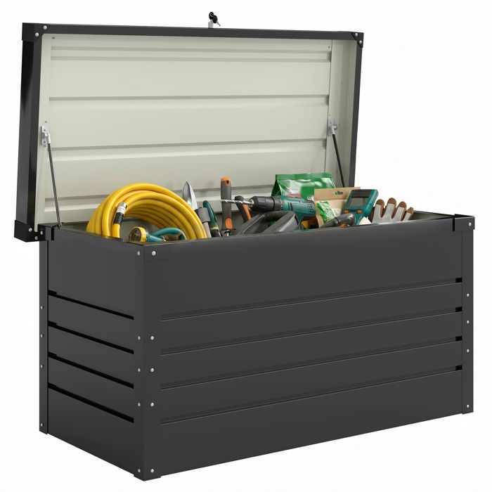 Coffre de rangement en métal - boîte de jardin - Outsunny - 350L acier galvanisé étanche avec double vérins à gaz - gris anthracite