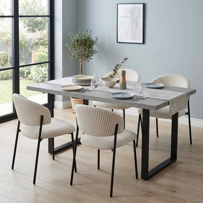 JIEXI Ensemble table de salle à manger extensible 4 chaises rembourrées table de cuisine extensible grise de 130 à 170 cm