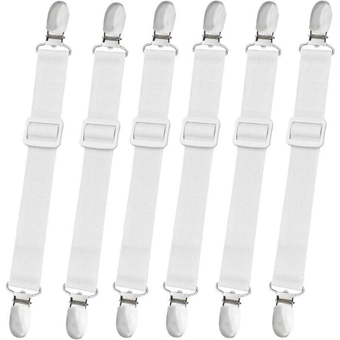 Sangles réglables pour drap de lit - PZCC - Lot de 8 - Pinces robustes - Bande élastique large - Blanc