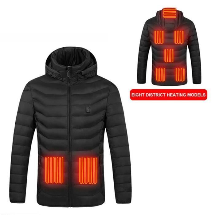 couleur 8 surface de chauffe taille XL Veste chauffante USB électrique pour homme manteau en coton vêtements LENTILLES DE CONTACT