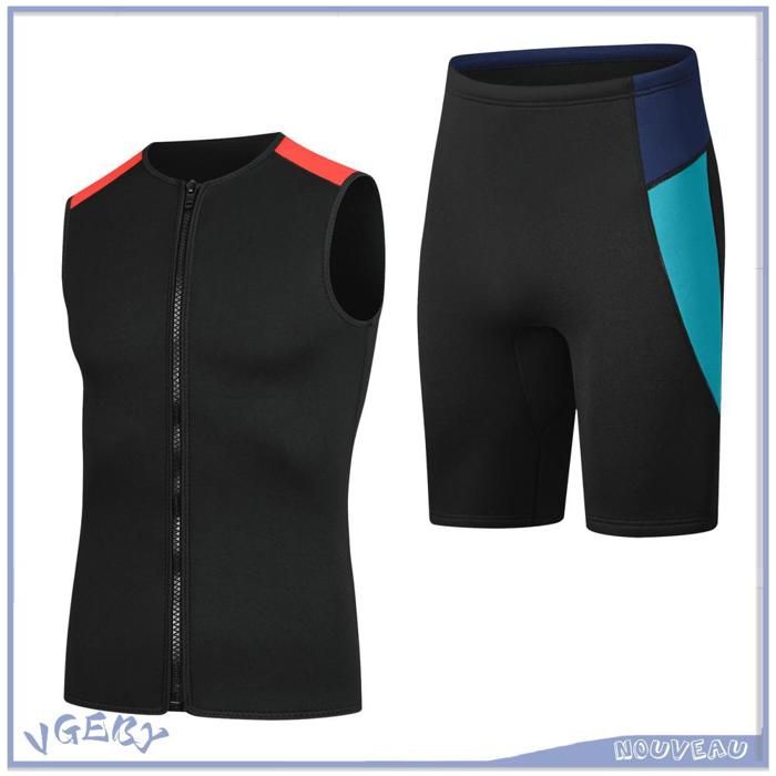 Duokon Ensemble de plongée avec tuba pour hommes 3mm néoprène combinaison short sport plongee Short Short Bleu Lac + Gilet Noir XL