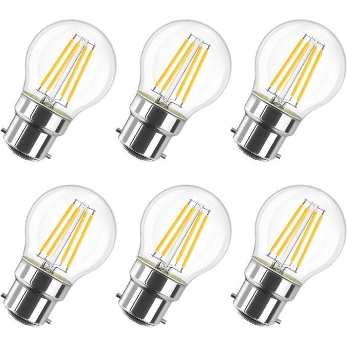 Ampoule LED vintage - DEMA - Filament à bayonnette G45 B22 - 2700K Blanc chaud - 470 lm - Non-dimmable - Lot de 6