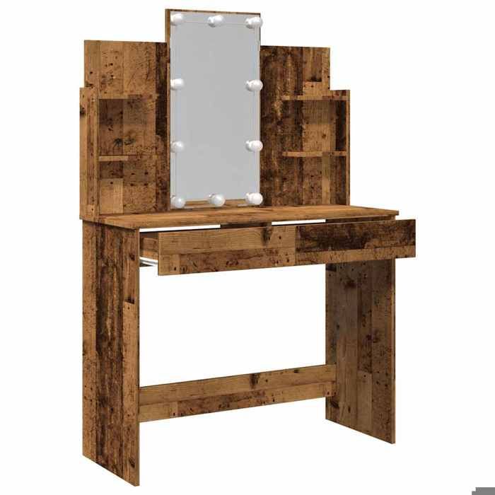 NEUF Table de maquillage élégante - 1 PERSONNE - Pour femmes/filles Coiffeuse avec lumières LED vieux bois 96 x 40 x 142cm FR00_94