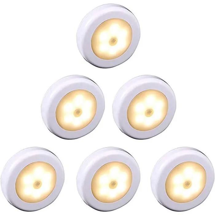 Lampe LED sans fil avec détecteur de mouvement lot de 6 lumière chaude pour placard escalier couloir cuisine chambre à couche