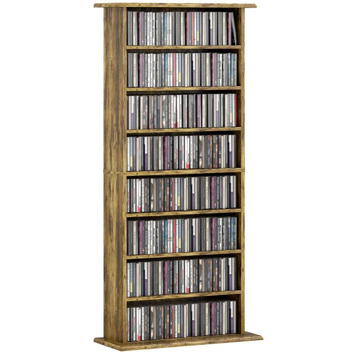 Rangements pour CD et DVD - HOMCOM - 8 compartiments et 6 étagères réglables - capacité max. 360 CD/185 DVD et Blu-ray - marron