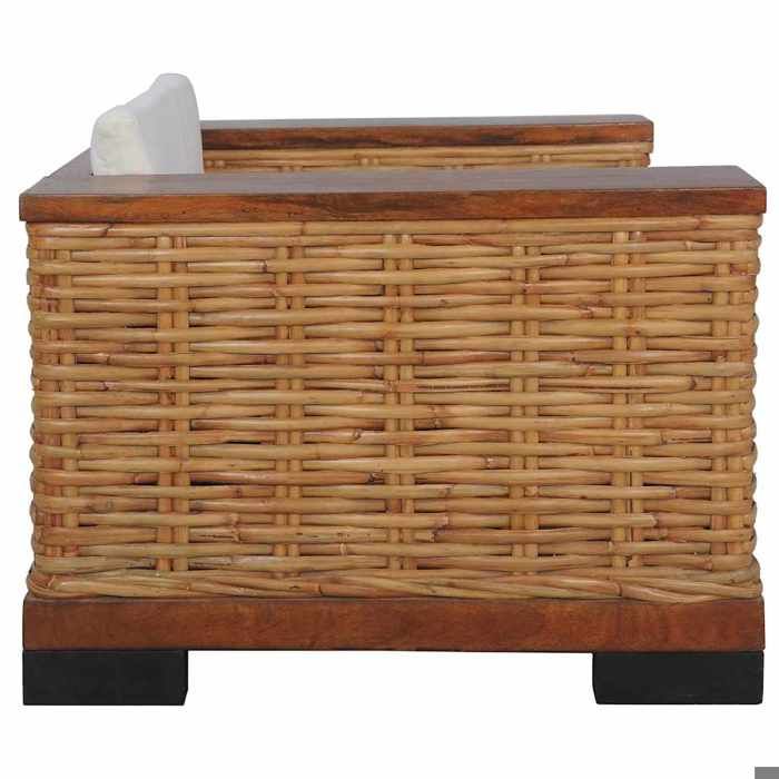 Confortable Fauteuil simple pour salon bureau chaise relax avec coussins Marron Rotin naturel__27606