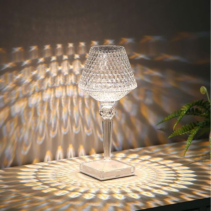 Lampe de chevet tactile en cristal – 3 modes de luminosité – Matériaux PC et acrylique – Lumière dambiance pour chambre et salon