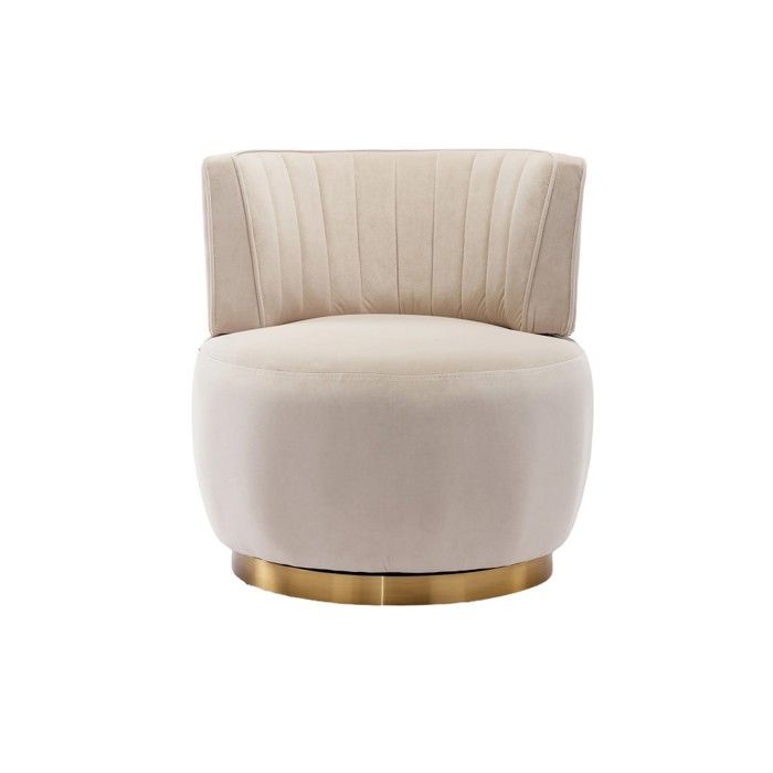 Fauteuil Tonneau Pivotant 360° Beige Velours Doux Dossier Confort Structure Stable Salon Chambre Bureau Moderne