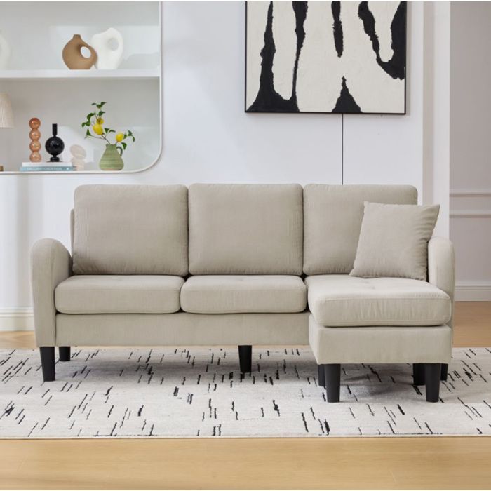 Canapé dangle modulaire 3 places VIVRYN chaise longue réversible cordon doux gris clair 166 x 118 x 77 cm