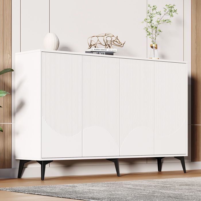 Buffet haut blanc 4 portes avec étagères réglables ouverture par pression pieds en métal 160x35x100 cm Grjofek