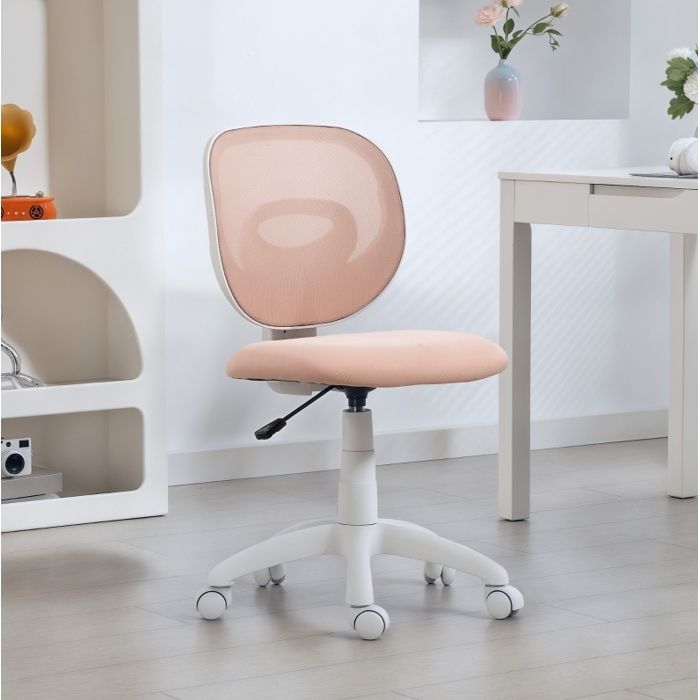 WOVREO Chaise de bureau ergonomique rose dossier en maille sans accoudoirs hauteur réglable 43-51 cm