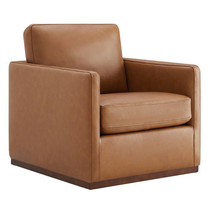 Fauteuil Pivotant En Cuir Véritable CHITA Fauteuil Moderne Médiéval Certifié FSC-Marron