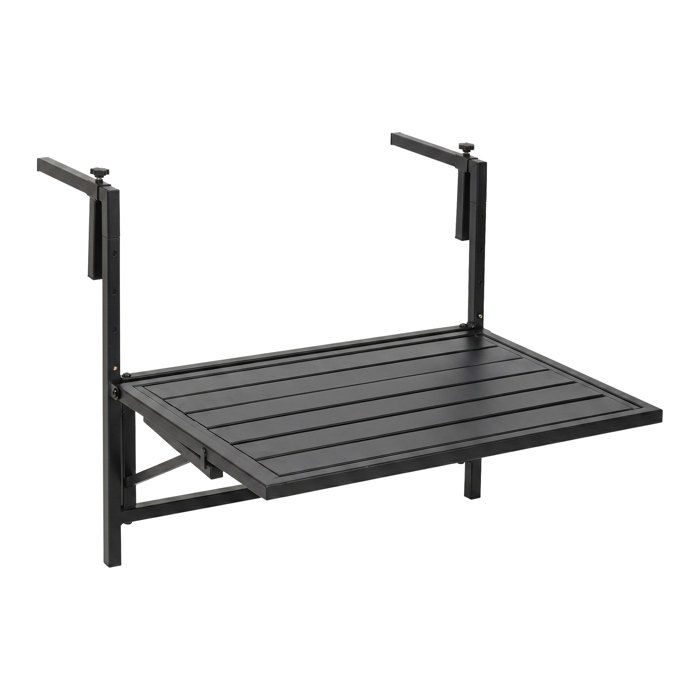 Etè - Table de Balcon Pliable 60 x 63 x 56 cm Étagère Suspendue d’Extérieur en Métal Noir