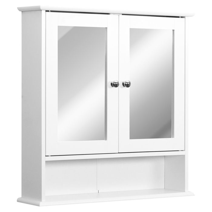 Armoire Murale étagère Salle de Bain 56L x 13l x 58H cm Double Porte Miroir étagère réglable MDF Gris