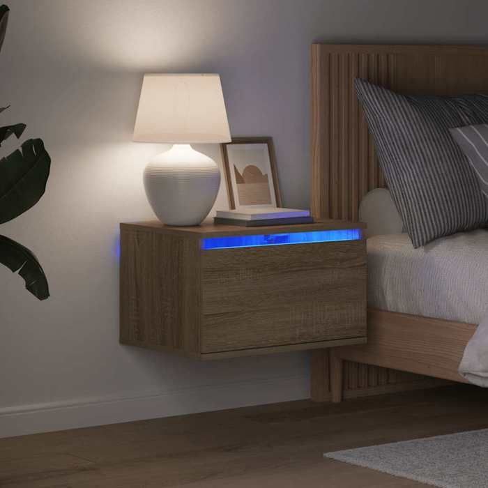 Lot de 2 Tables de chevet avec éclairage LED (1 pc) - vidaxl - Table de lit -- bois dingénierie - chêne sonoma - 50 x 36 x 30 cm@fx
