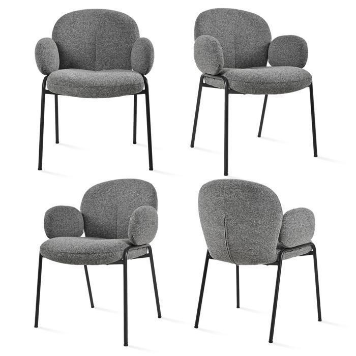 GOEURVANT Lot de 4 Chaises Design Modernes Gris Foncé Tissu Texturé Accoudoirs Confort Assise Large Salle à Manger Chambre