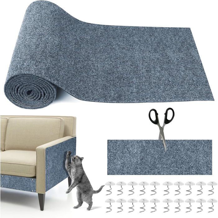 Tapis à griffer chat 300 cm x 40 cm autocollant découpable non-tissé polyester lot 20 vis protection canapé mur mobilier DIY