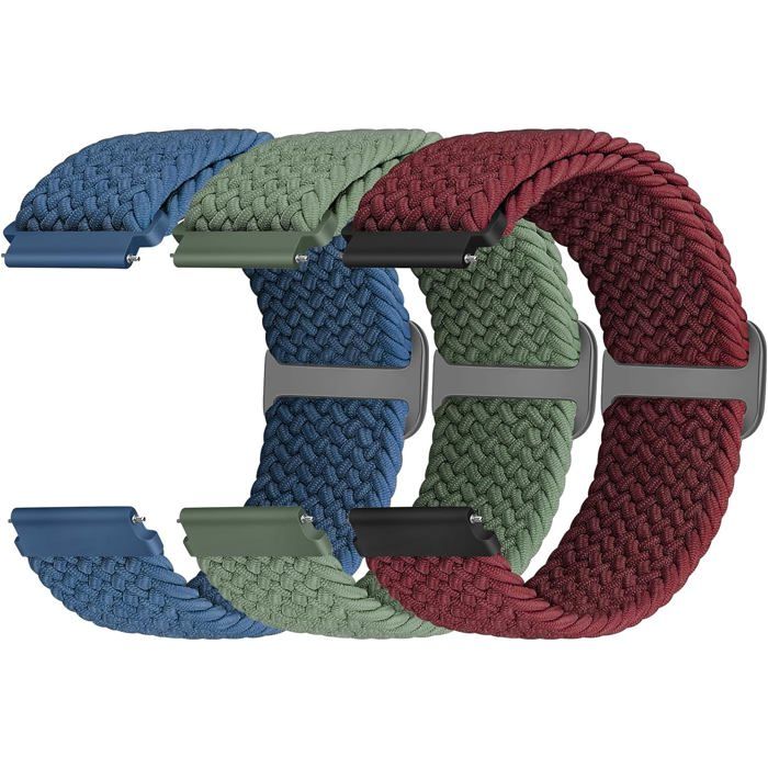 Lot de 3 bracelets élastiques tressés à dégagement rapide de 18 mm 19 mm 20 mm 22 mm pour Samsung/Garmin/Fossile/Amazfit/Huawei