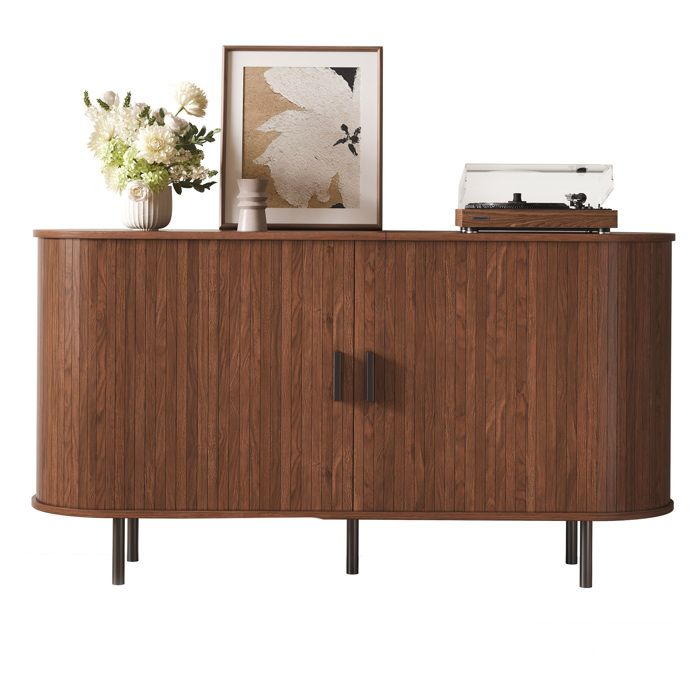 Buffet bas – Sideboard 140 cm noyer à 2 portes coulissantes extrémités arrondies