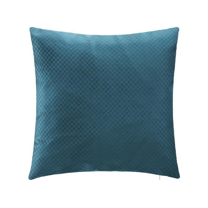 Coussin Velours Brodé Feuilles Atmosphera Bleu Canard 30x50 Cm - Déhoussable & Doux