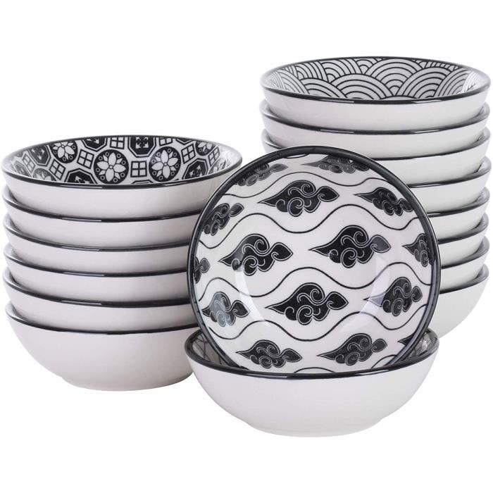 10,2 cm 10,2 cm Lot de 6 bols à sauce en céramique de style japonais collation et soja 70,9 g plats à sauce pour sushis bols à pincer bleu et blanc pour la préparation de la cuisine – Lot de 6