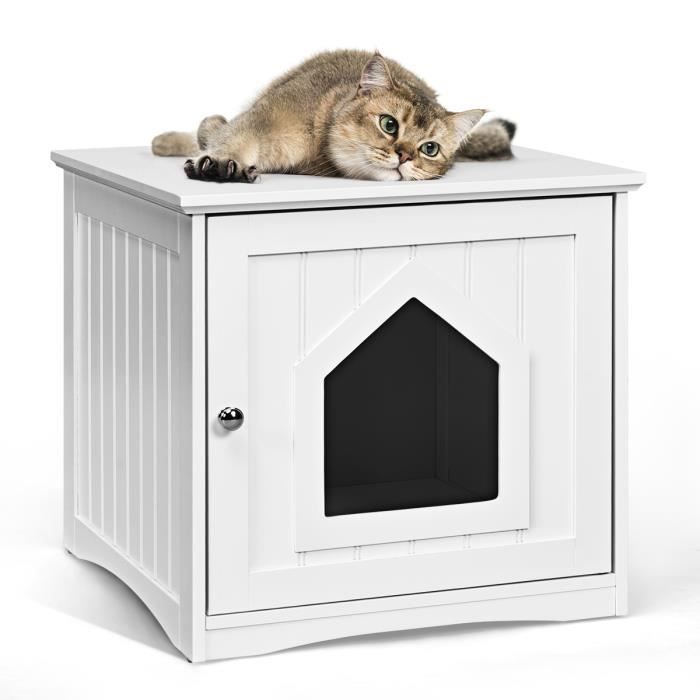 Maison pour Chat avec Trou de Chat, Grande Maison pour Chats en MDF avec Porte, Confortable pour Habitat des Chats ou Animaux