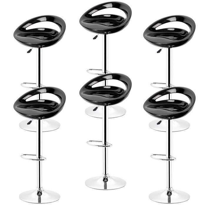 QIAN Lot de 6 Tabouret de Bar Chaise Bar Moderne Chaise en ABS avec Dossier en Forme de Croissant - Haute Réglable 81-101cm Noir