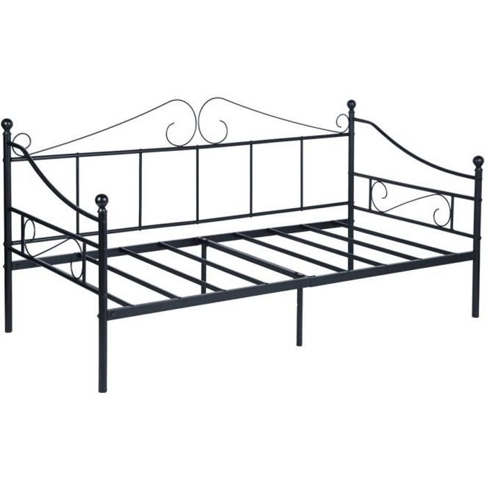 banquette lit-lit 90x190cm-canapé lit en métal-noir-sommier inclus