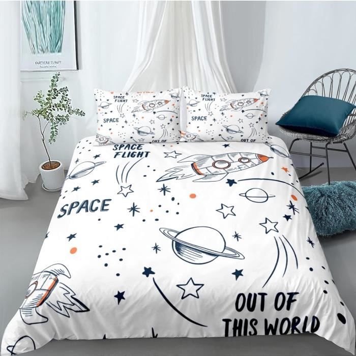 Kit Couette Facile à Coudre Galaxy Star - Motif Noir Et Blanc - Taille Reine - Prédécoupé
