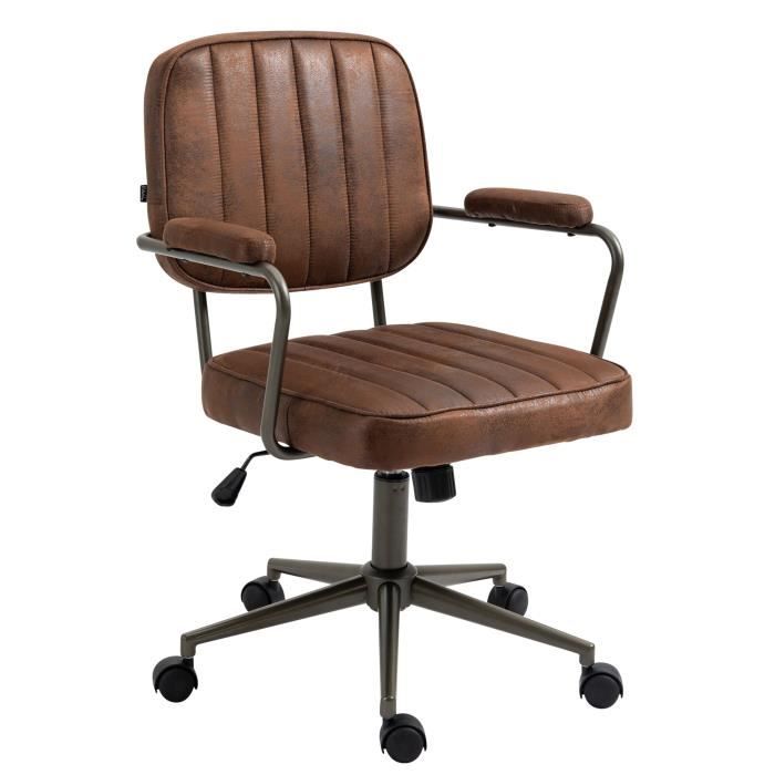 fauteuil de bureau industriel vintage sur roulettes en synthetique marron vieilli hauteur reglable