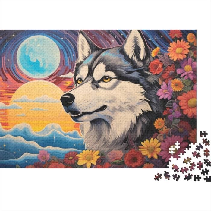NNNGTAOCER 1000-Teile-Puzzle – Husky Im Schnee, 75x50 Cm, Aus Holz, Mit Unterteilung In 8 Bereiche – Inklusive Referenzposter – Pädagogisches Geschenk