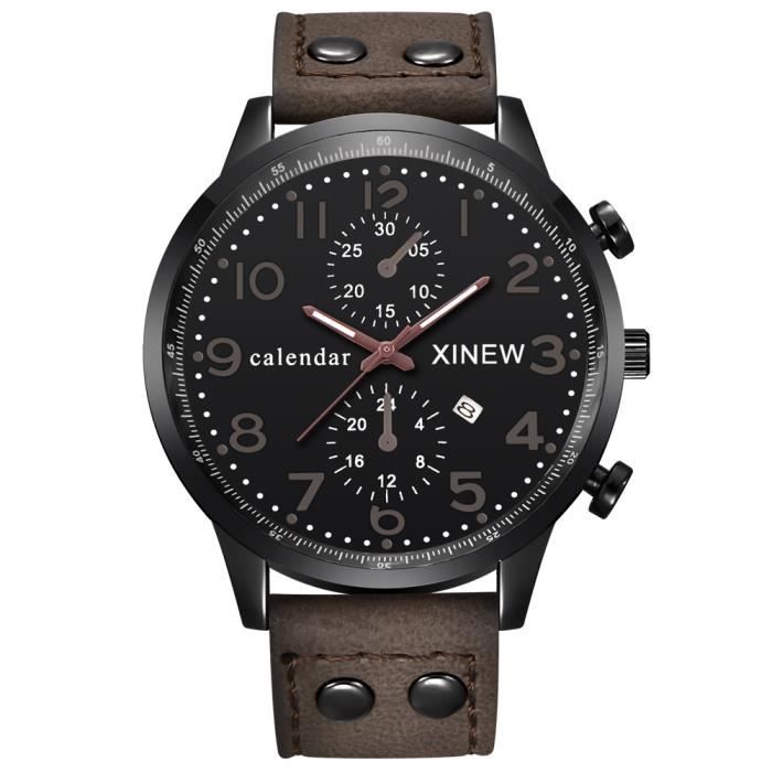 Montre Homme Noire Acier Inoxydable - Cadran Géométrique - 40 Mm - Avec Boîte