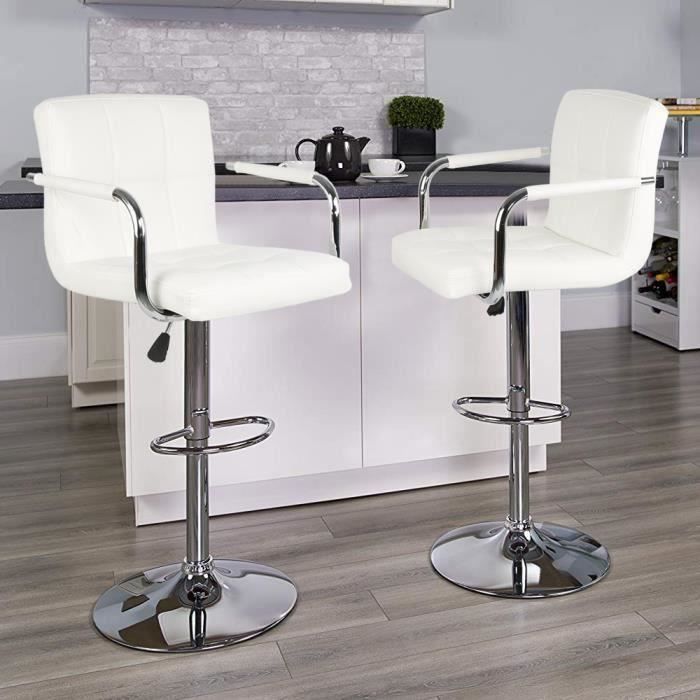 Lot de 2 Tabourets de bar haut Chaise de bar avec Accoudoirs Hauteur Réglable 60-80cm Assis Rembourré Blanc Lot de 2 Tabourets de bar haut Chaise de bar avec Accoudoirs Hauteur Réglable 60-80cm Assis Rembourré Blanc